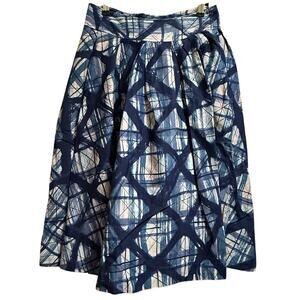Review Blue Abstract Design Size 10 Midi Skirt